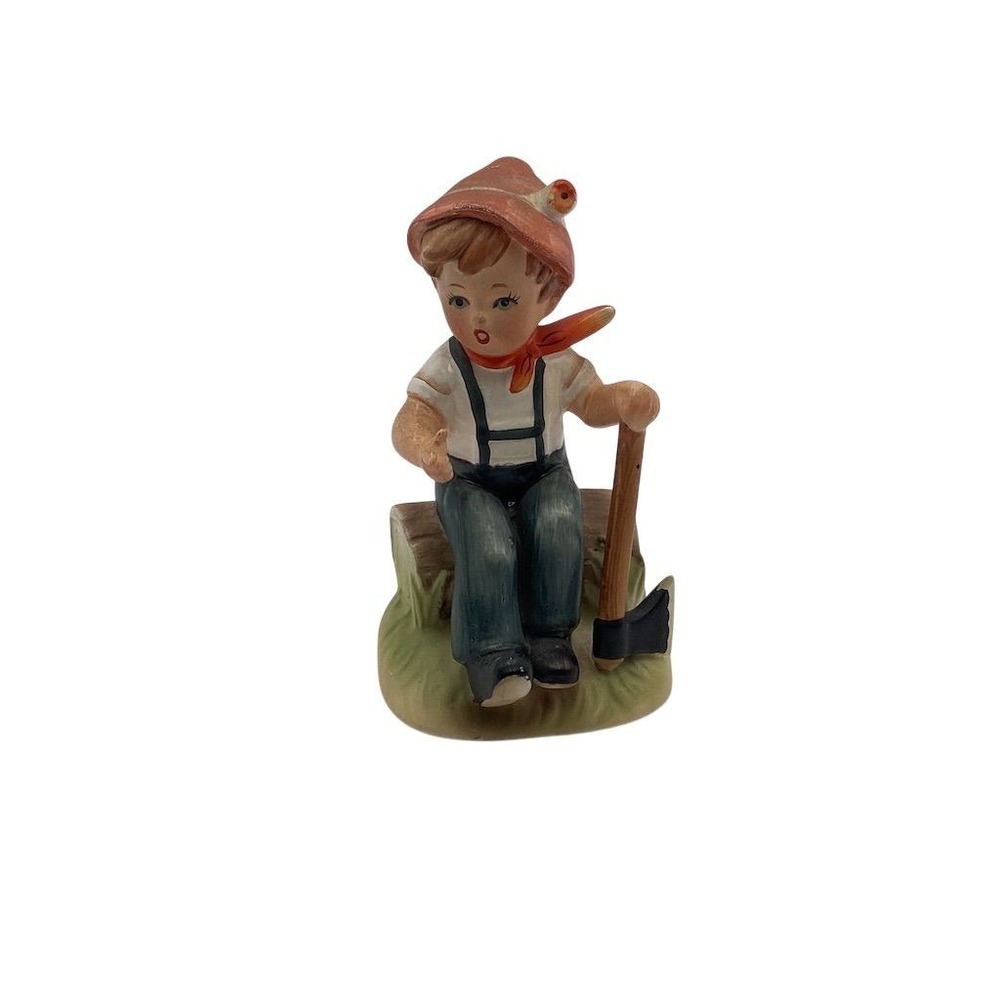 Vintage Erich Stauffer Hummel Style Sitting Boy Woodcutter Figurine